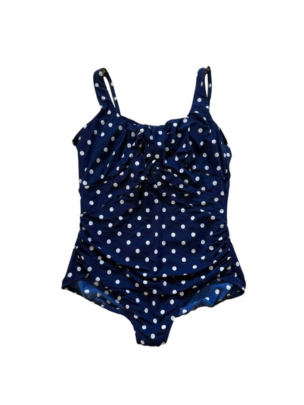 Lands' End Navy Blue White Polka Dot Carmela SlenderSuit one-piece Size 16W NEW